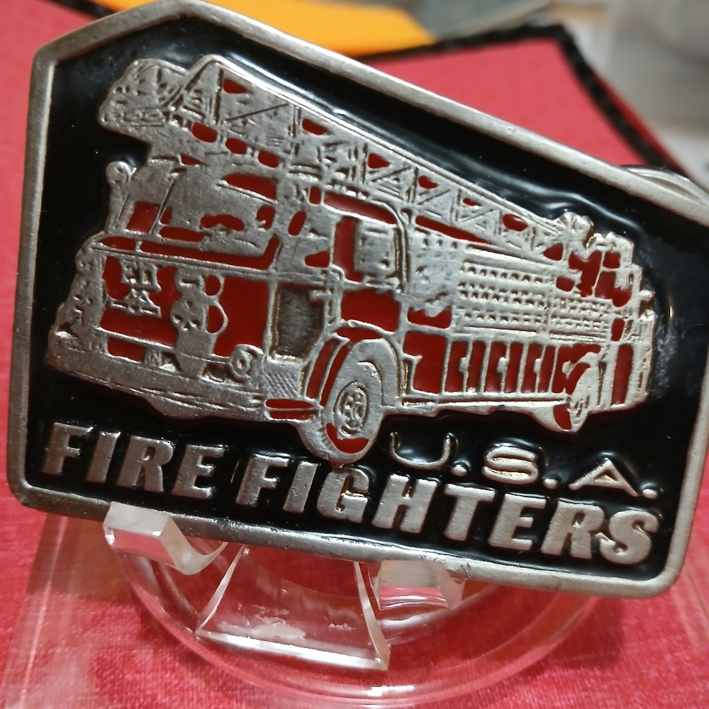 VINTAGE FIRE FIGHTERS Truck Belt Buckle U S A Collectible Belt Buckle